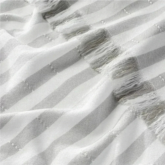 NWT Clipped Stripe Dobby Throw Blanket Gray/Cream - Hearth & Hand with Magnolia - Picture 4 of 5
